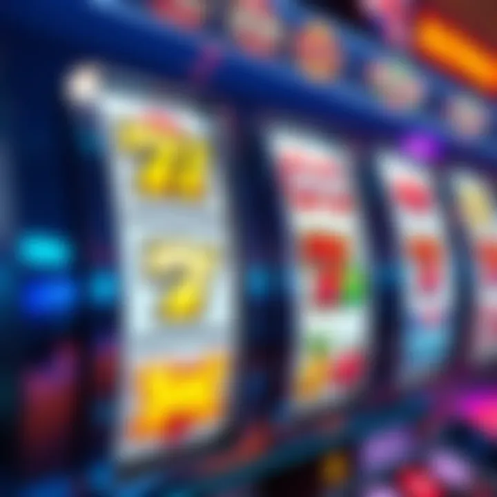 Bright online slot machine reels with vibrant symbols and jackpot icons