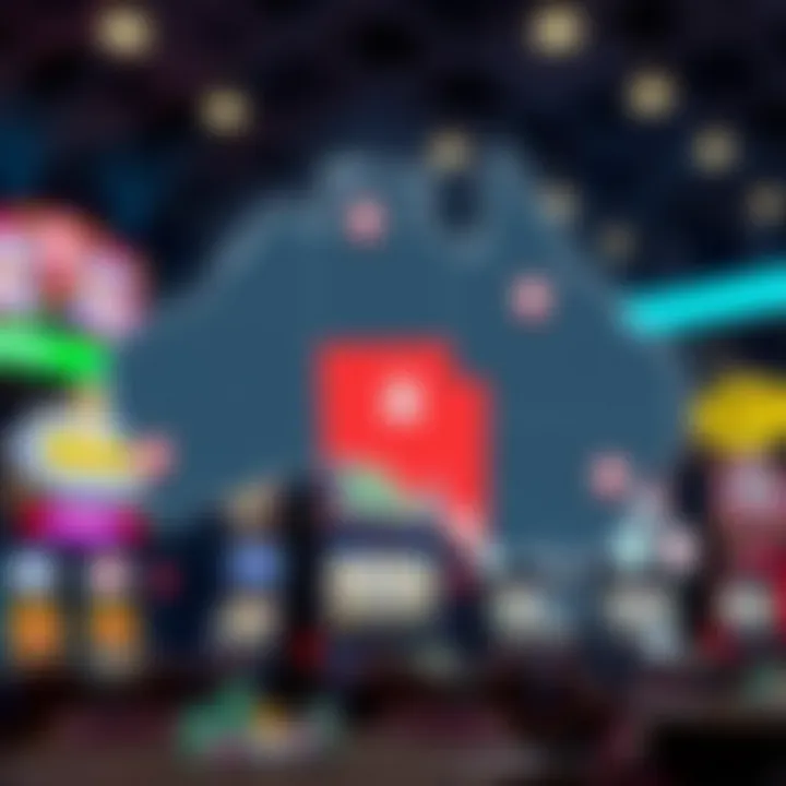 Illustration of Australian map highlighting legal zones for online pokies with digital security icons