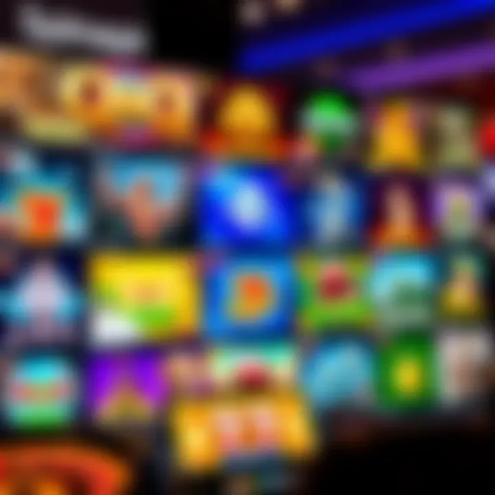 Diverse selection of online casino games displayed on a digital screen