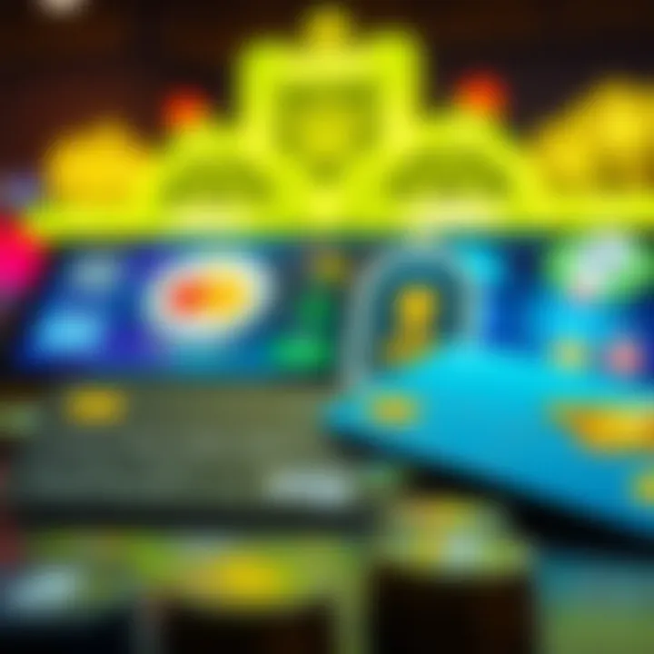 Creative illustration of secure digital payment methods including credit cards and e-wallet icons for online gambling