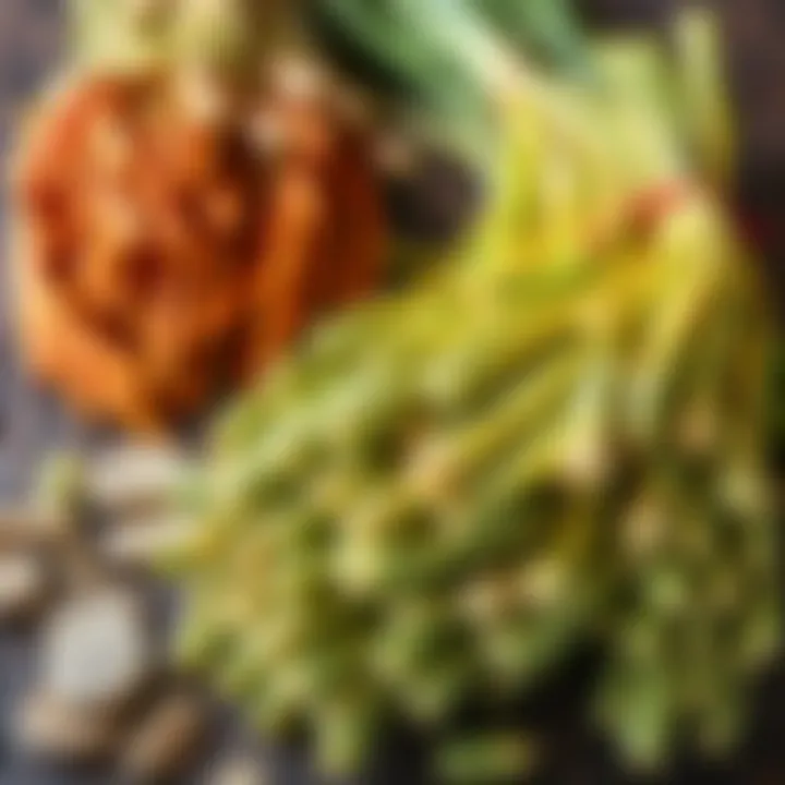 Freshly harvested Spinago crop arranged on a rustic wooden surface showcasing vibrant colors