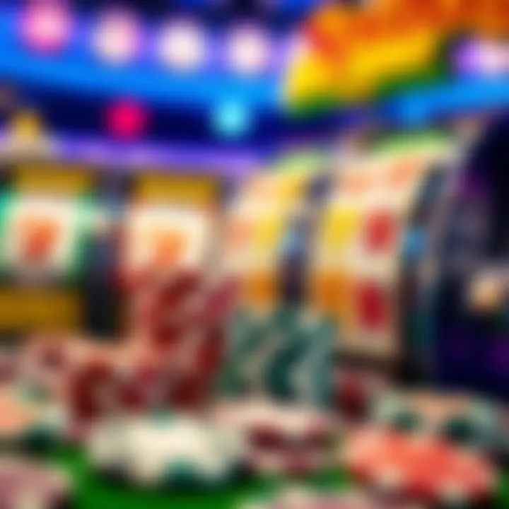 Colorful casino chips and spinning slot machine reels representing bonus opportunities