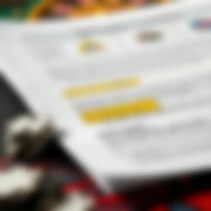 Graphic showing key terms and conditions for casino bonuses highlighted on a document