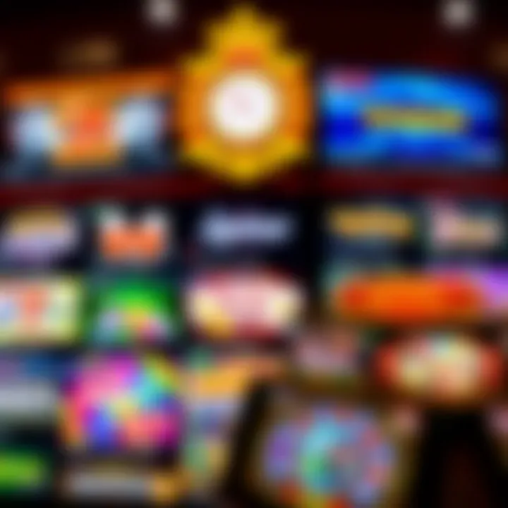 Colorful online casino game interface showing a variety of slot and table game options