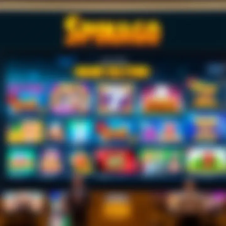 Online casino interface displaying a variety of slot and table games with vibrant graphics