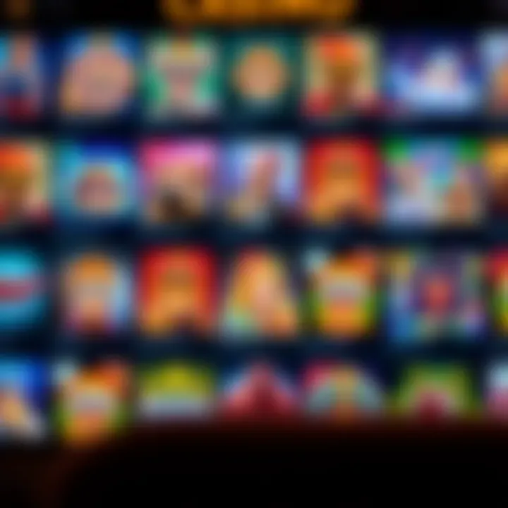 Diverse collection of online casino games displayed on a digital screen