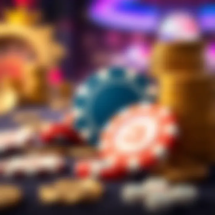 Illustration of virtual casino chips and coins symbolizing no deposit bonuses and free play credits