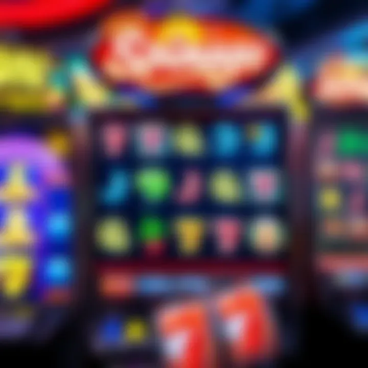 Colorful online slot machine interface showing various game icons and symbols