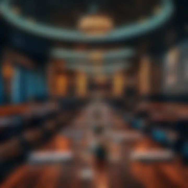 Cozy dining area of a restaurant with wooden tables and ambient lighting