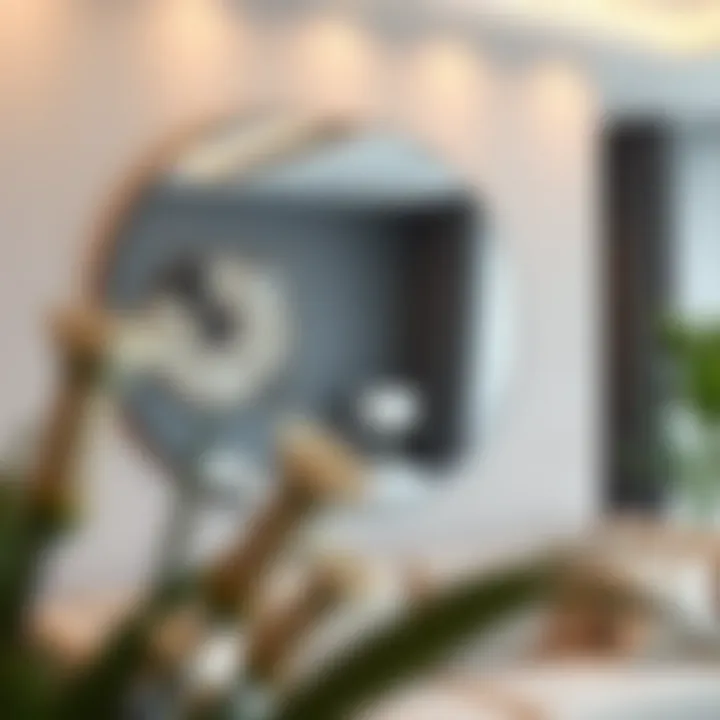 Contemporary Spinago mirror mounted on a stylish living room wall reflecting modern decor