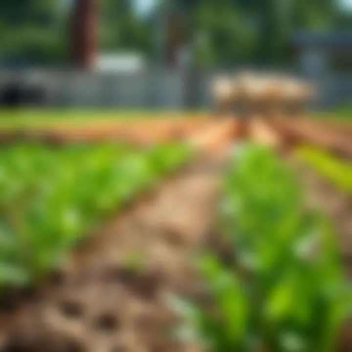Rows of healthy spinago plants growing in fertile soil under natural sunlight