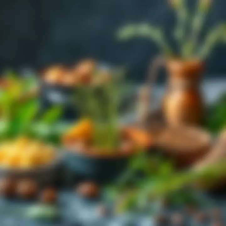 Various culinary and health-related uses of spinago displayed with natural elements