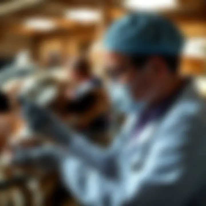 Veterinarian examining a cow in a farm setting to determine medication withdrawal periods